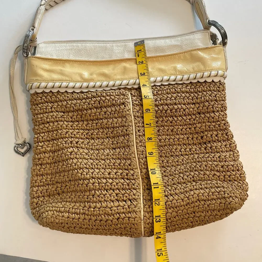 Brighton Vintage Straw Bag Womens Yellow & Ivory Leather Trim Hobo Shoulder